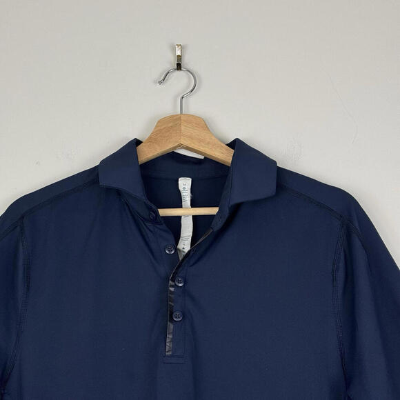 Lululemon Evolution Polo Shirt Navy Blue Size M Four-Way Stretch Athletic Golf - Picture 3 of 8